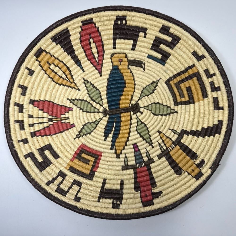 Panama Wounaan Embera Tribe Basket Indian Handwoven Birds Butterfly tray
